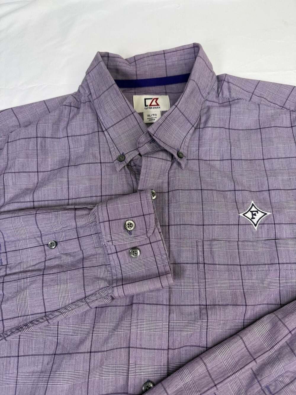 Cutter & Buck Plaid Button Down Dress Shirt Size XL/TG Purple Cotton